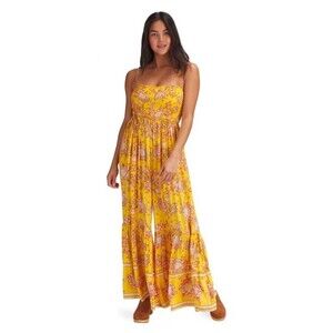Free People Women’s Little Of Your Love Jumpsuit in Marigold Combo Size L